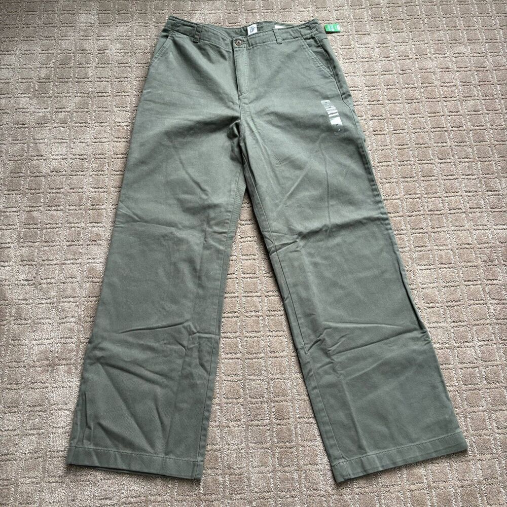 NWT Gap Wide Leg Chino Pants Size 14 Green Sage Chinocore Classic